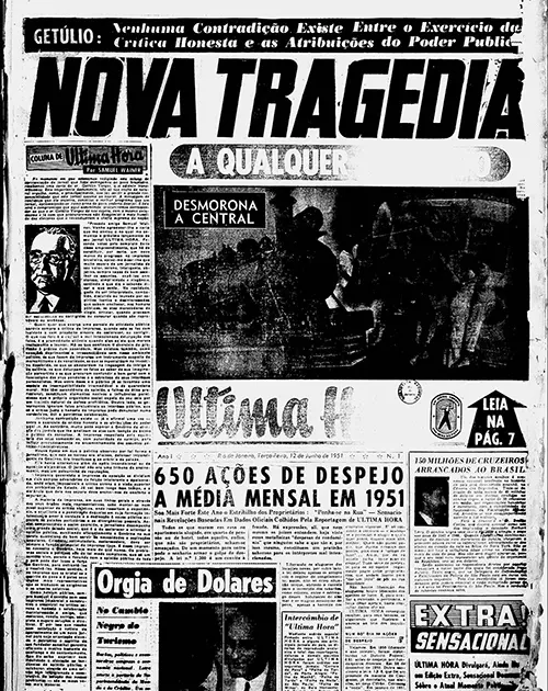 Capa de jornal com texto e imagens de pessoas em movimento.
