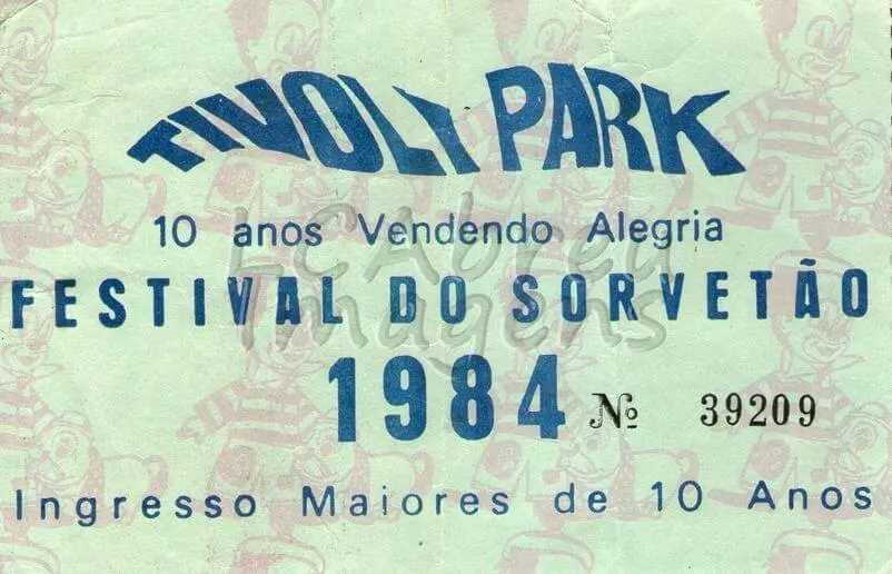 Ingresso do Tivoli Park de 1984, festivais de sorvete.