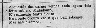 Fragmento de jornal antigo sobre Matadouro e Matta d'ouro, Revolta das Carnes Verdes.
