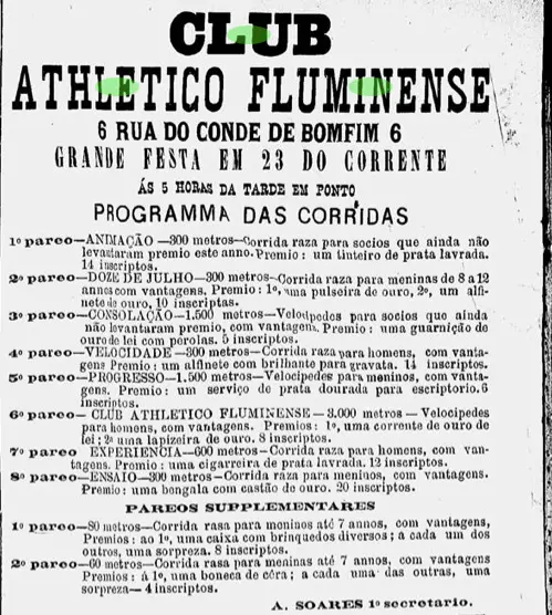 Anúncio de corridas do Fluminense, 1887