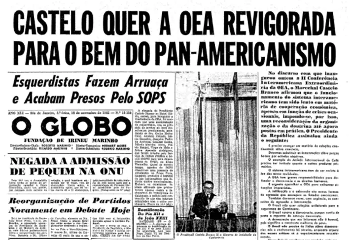 Jornal de 1965 sobre Casteleiro e esquerdistas em preto e branco.