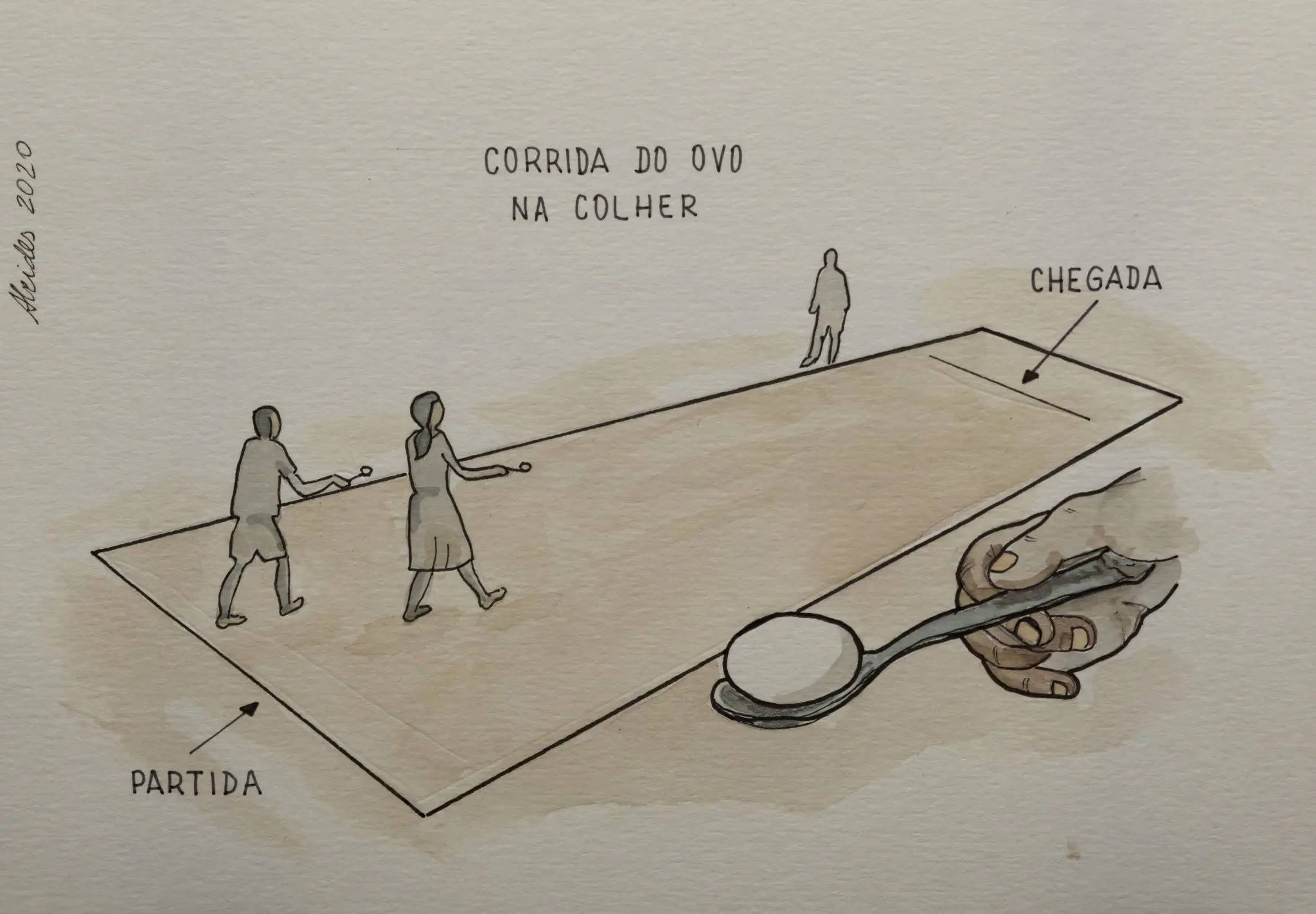 Gravura de corrida do ovo na colher.