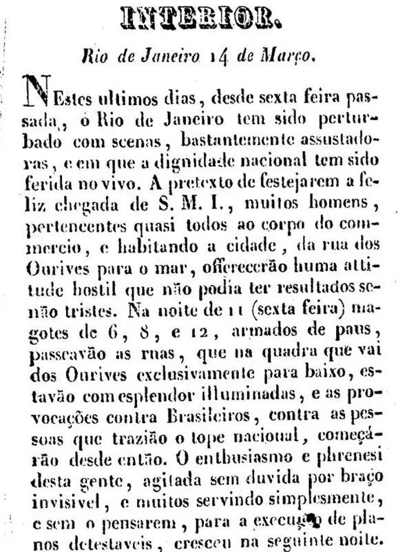 Jornal antigo em preto e branco sobre violência urbana em Rio de Janeiro.