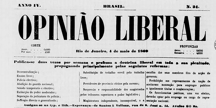 Jornal antigo de 1869 em Rio de Janeiro
