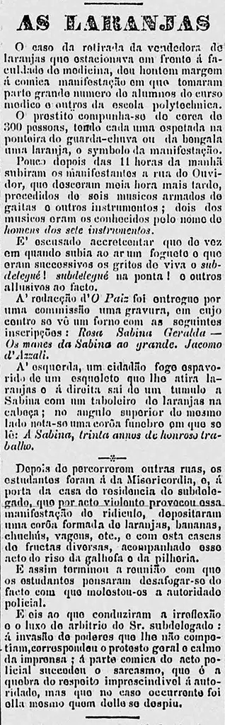 Jornal antigo em preto e branco sobre manifestação estudantil.