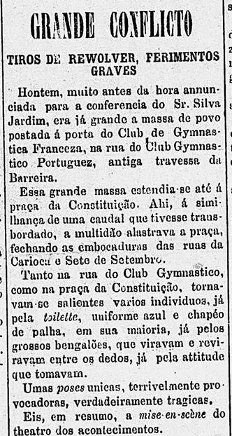 Jornal republicano de 1888 destaca conflito violento em Rio de Janeiro.