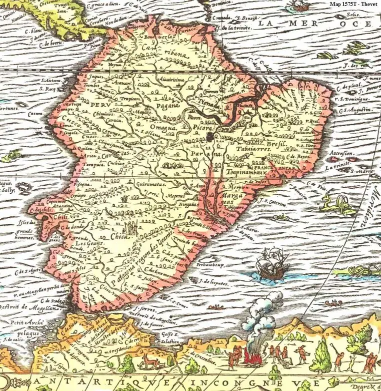 Mapa antigo da América do Sul com destaque para o Oceano Atlântico e o Trópico de Capricórnio.
