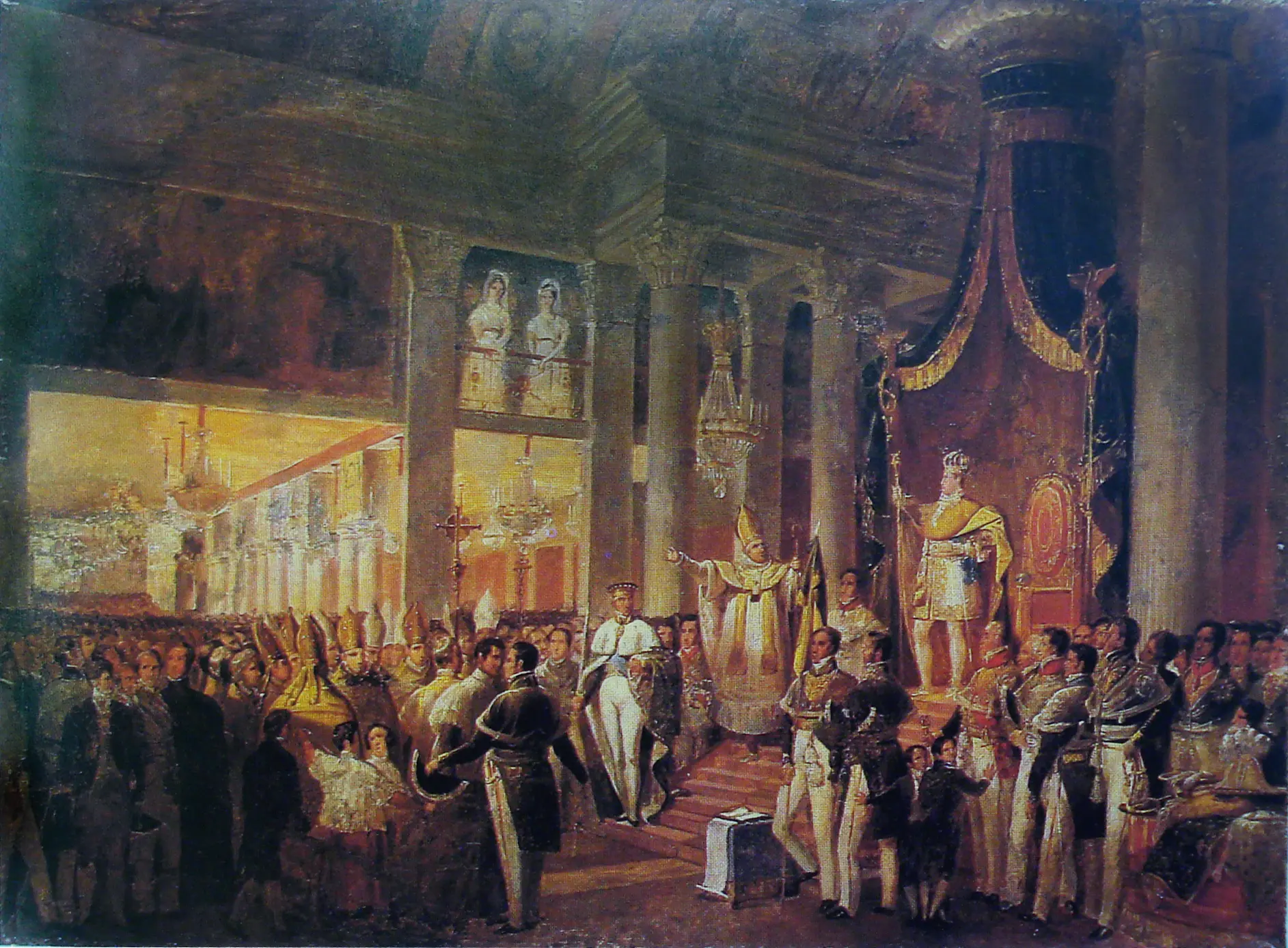 Cerimônia de consagração em palácio, tons festivos.