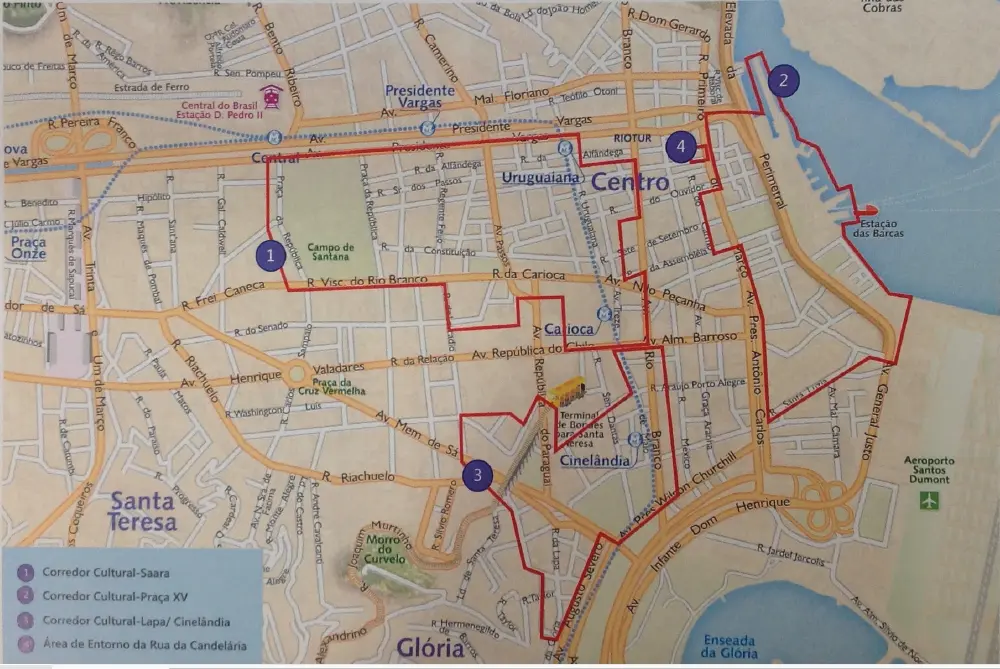 Mapa urbano de área urbana com ruas e bairros marcados.