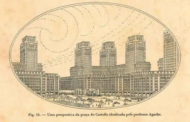 Perspectiva idealizada de uma praça do Castello, projetada por Agache.