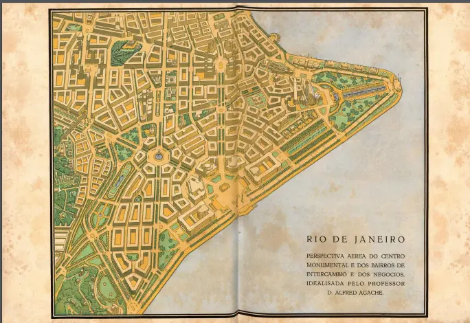 Mapa de Rio de Janeiro mostrando áreas verdes e comerciais.