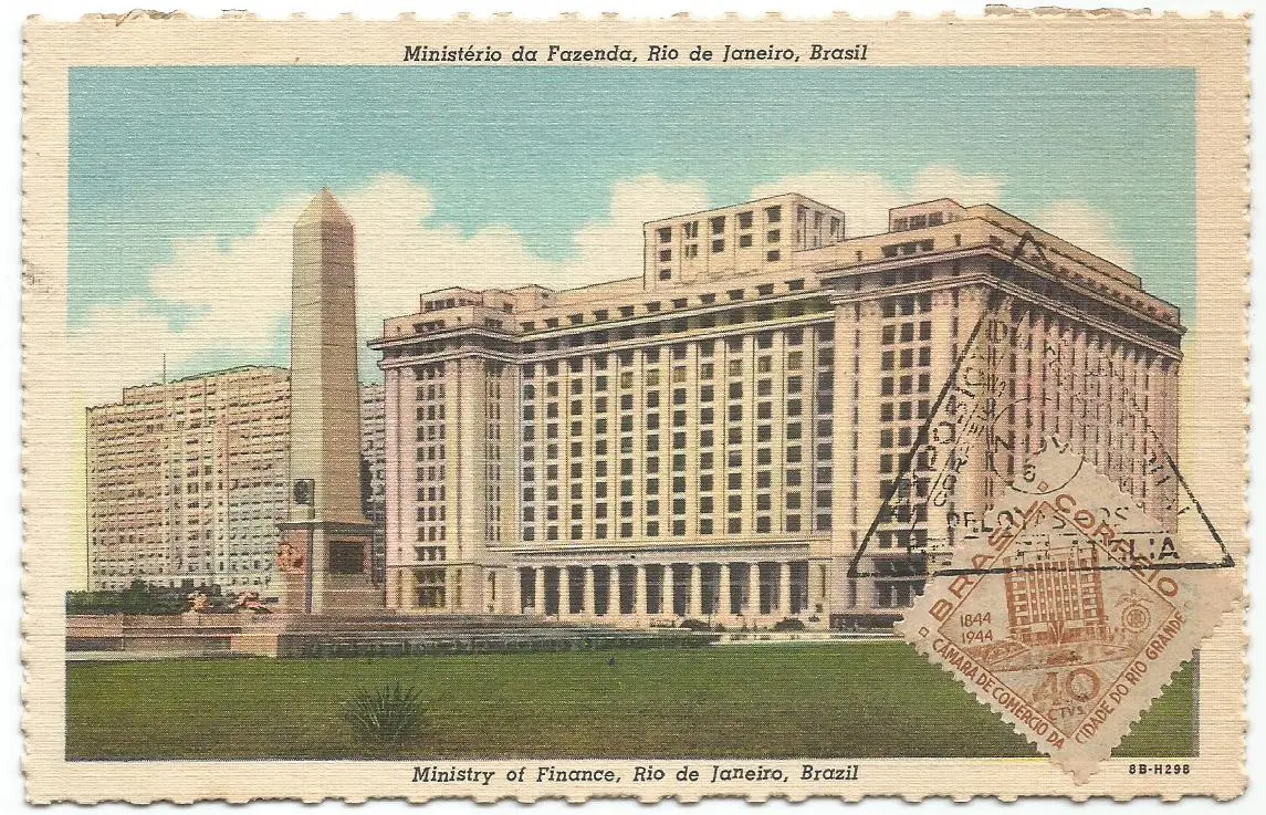 Cartão-postal colorido do Ministério da Fazenda em Rio de Janeiro, Brasil.