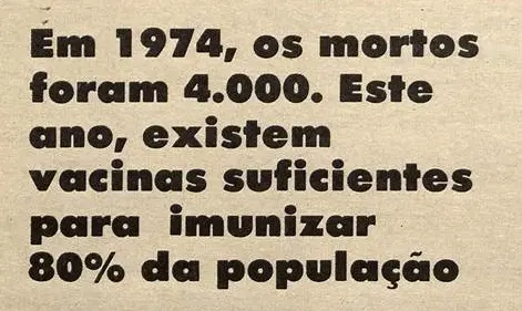 Cartaz informativo sobre vacinação e mortes em 1974.