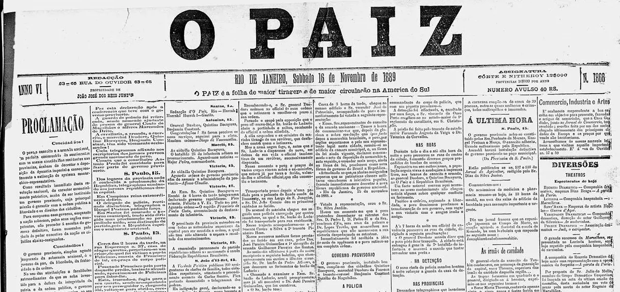 Página de jornal antigo de 1899 em preto e branco.