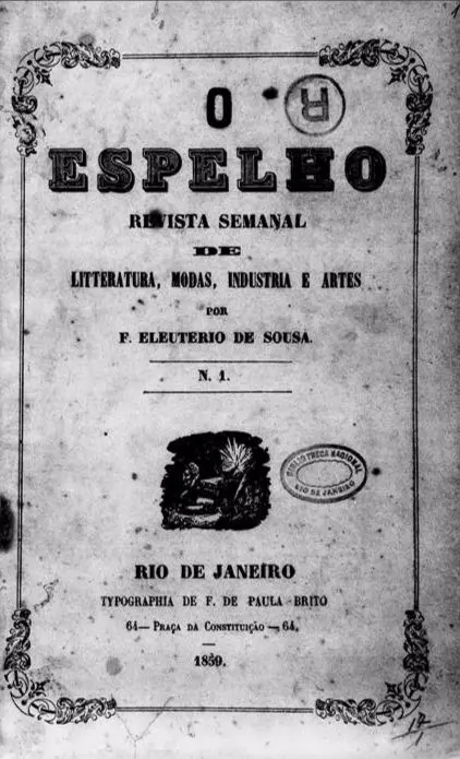 Capa de revista literária de 1830 em preto e branco.