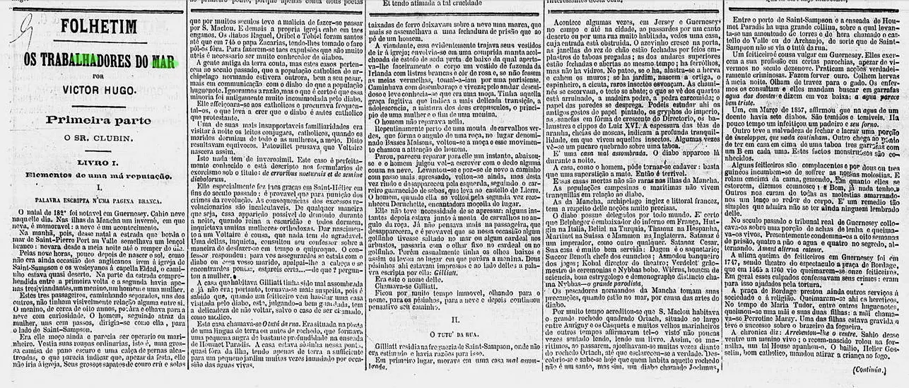 Página de jornal antigo com título "Folhetim" sobre trabalhadores do mar.