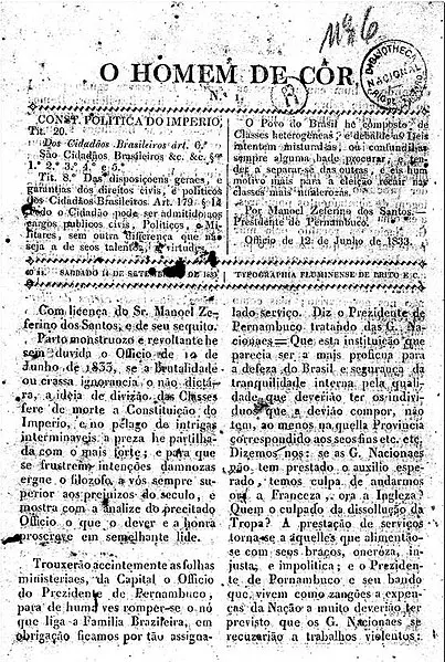 Documento histórico em preto e branco sobre o "Homem de Cór", datado de 13 de junho de 1853.