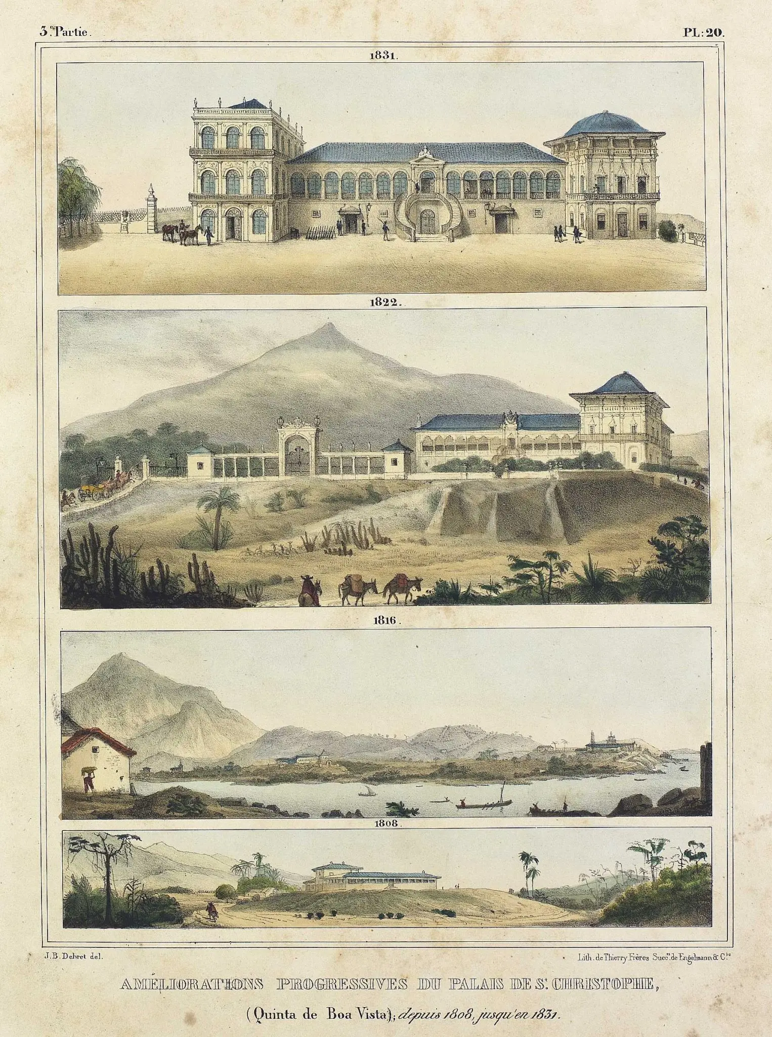 Gravuras coloridas de 1831-1808 mostram palácios e natureza.