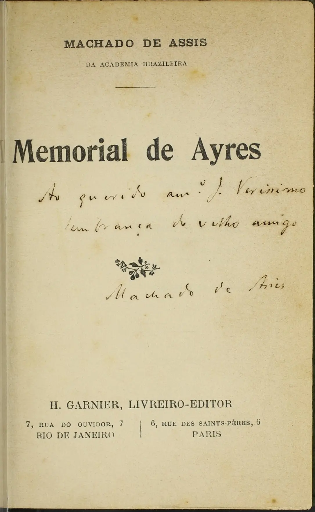 Capa de livro preto e branco de Machado de Assis sobre "Memorial de Ayres".