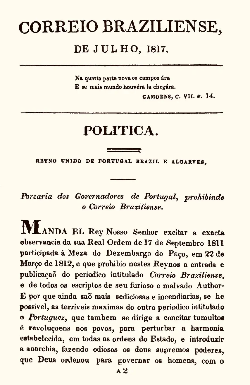 Documentação histórica em preto e branco sobre política e censura em 1817.