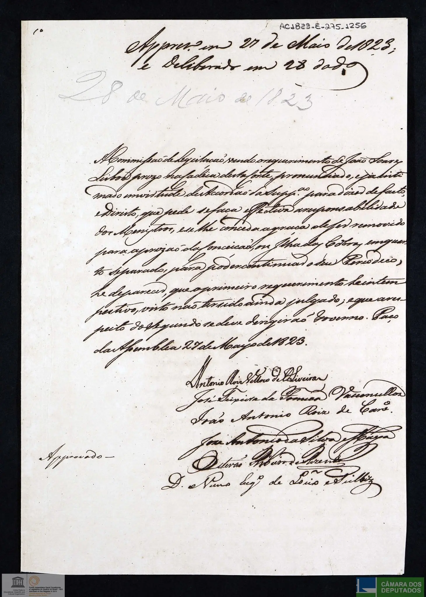 Documento antigo em português, datado de 1823.