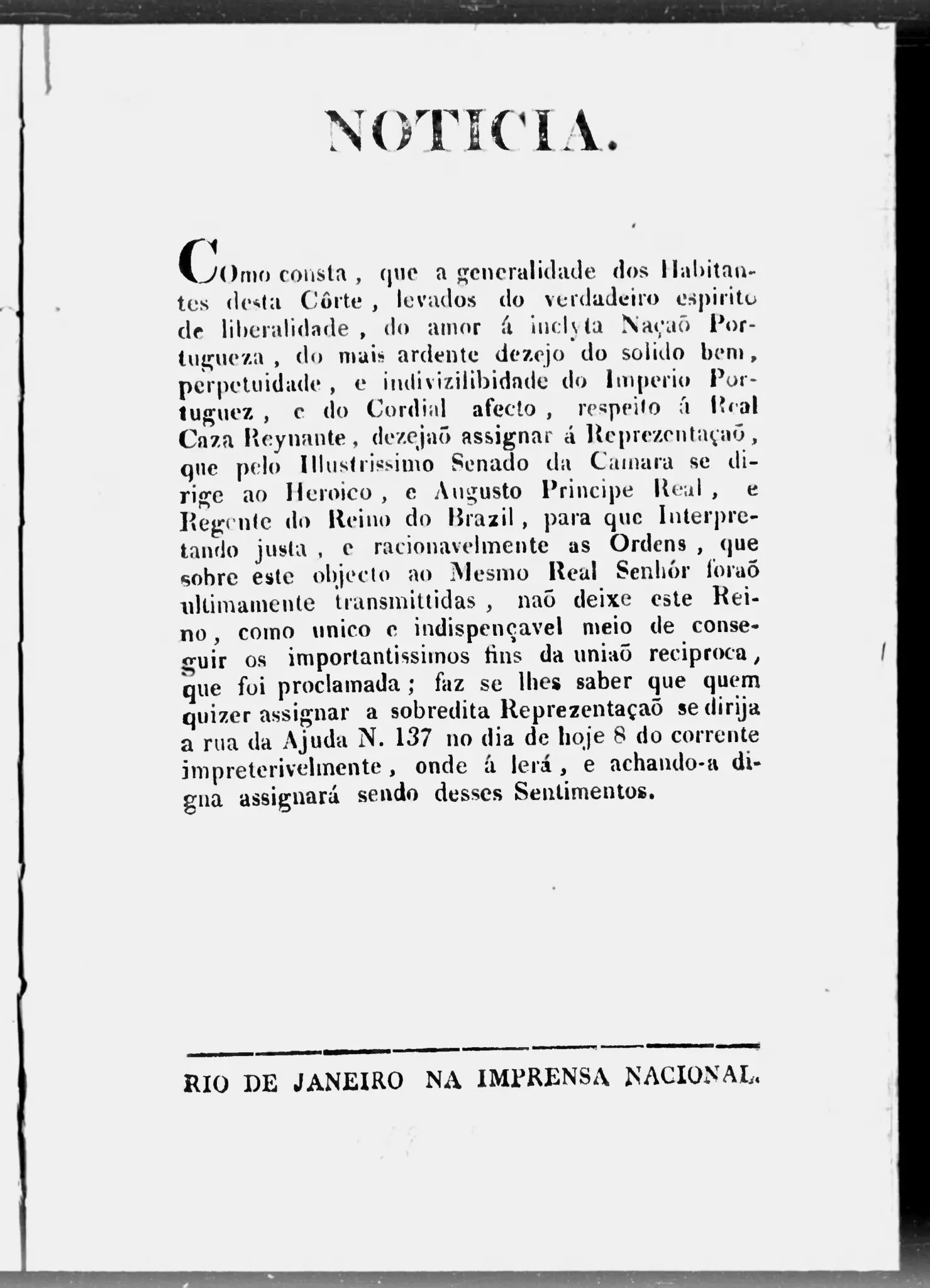 Página antiga em português sobre corte e Nação Portuguesa.