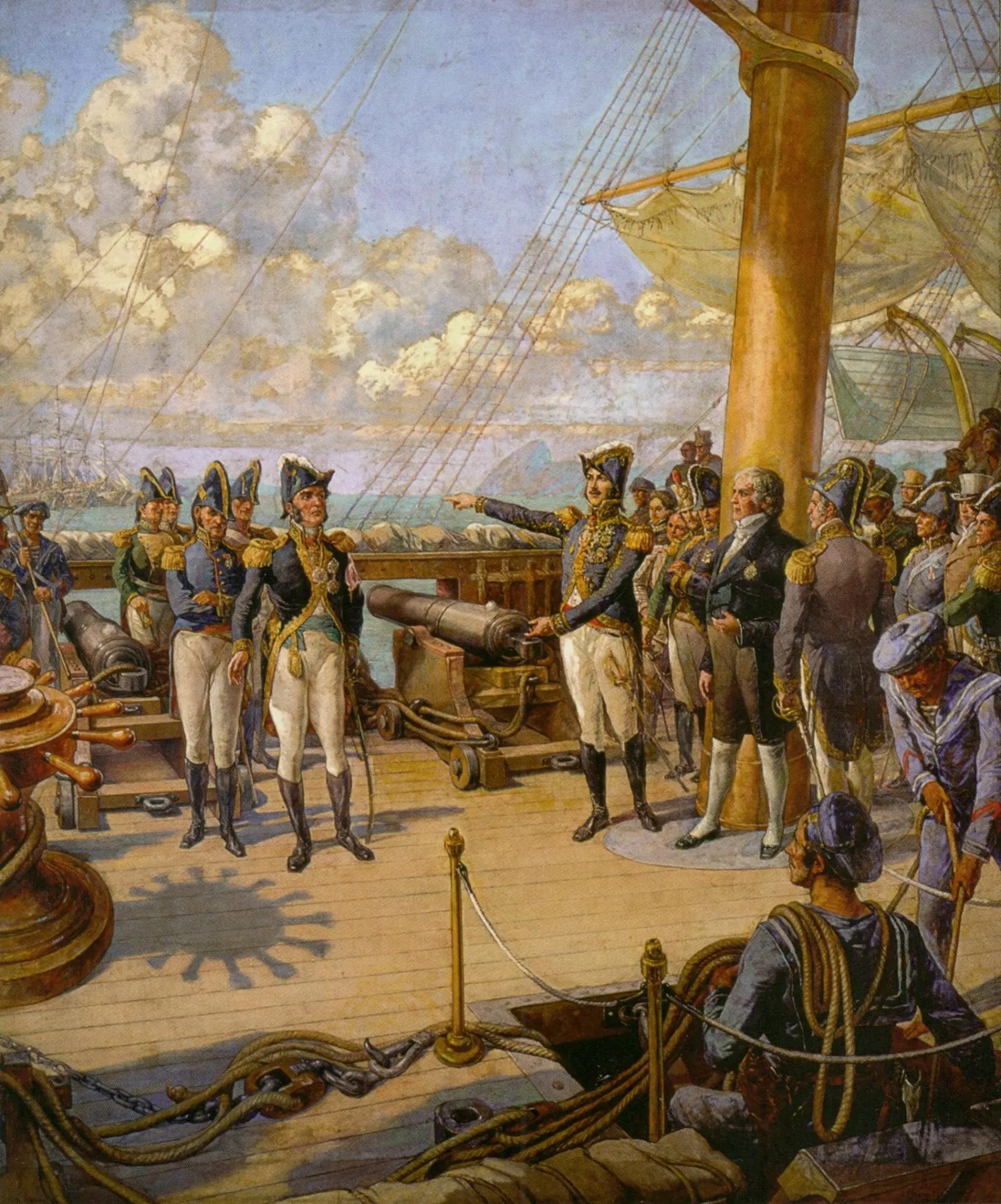 Navio em cena naval durante o Motim do General Ávila em 1822.