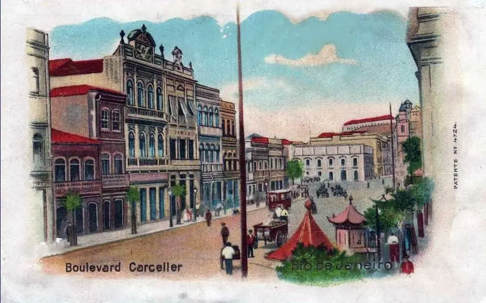 Cartão-postal colorido do Boulevard Carceller em Rio de Janeiro.