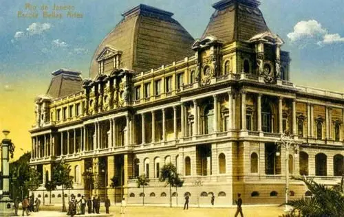 Cartão-postal colorido da Escola Nacional de Belas Artes em Rio de Janeiro.