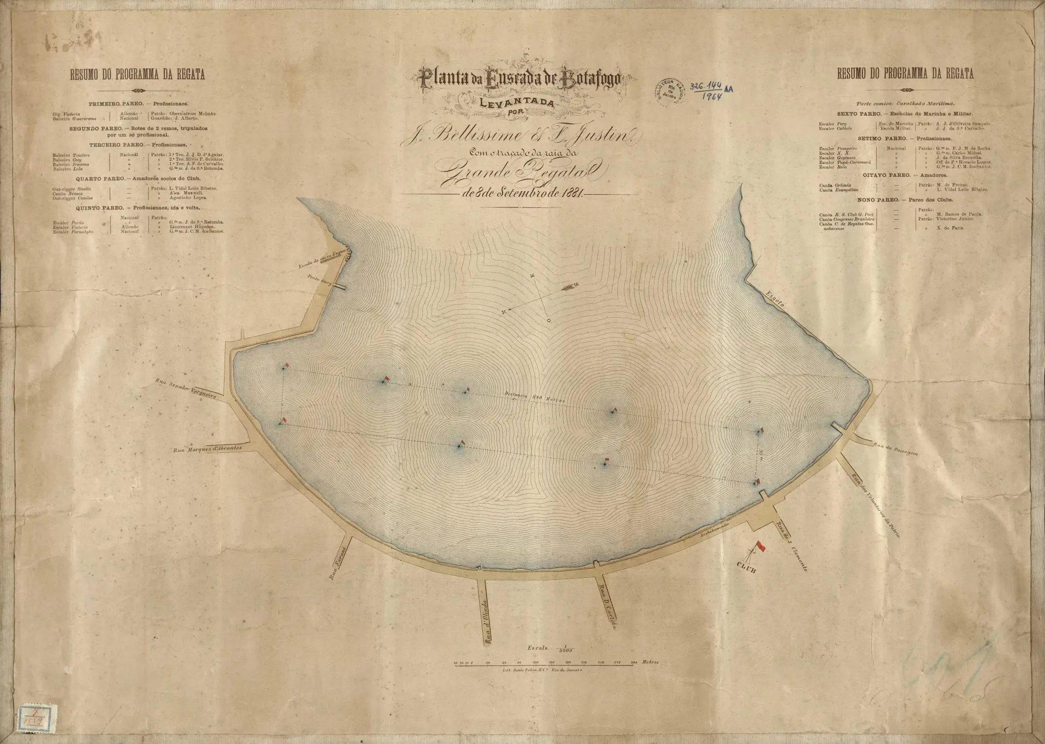 Planta topográfica de 1868 da Enseada de Botafogo, Rio de Janeiro