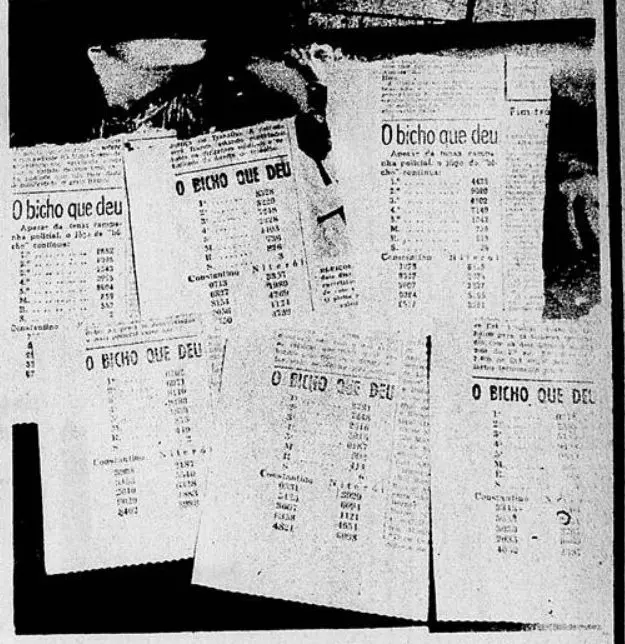 Jornal antigo em preto e branco, título "O bicho que deu".