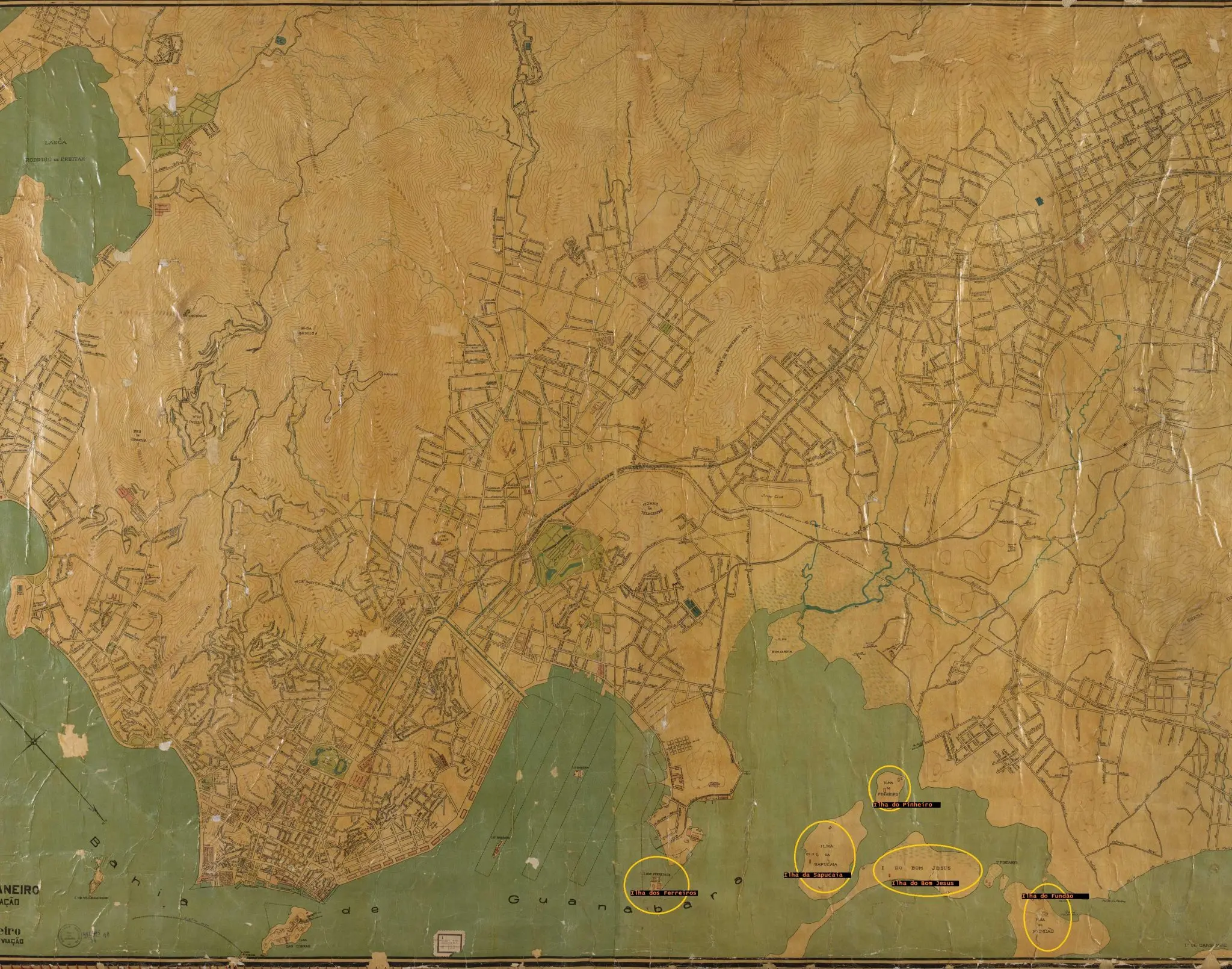 Mapa antigo de praia costeira com destaque para Praia de Inhaúma.