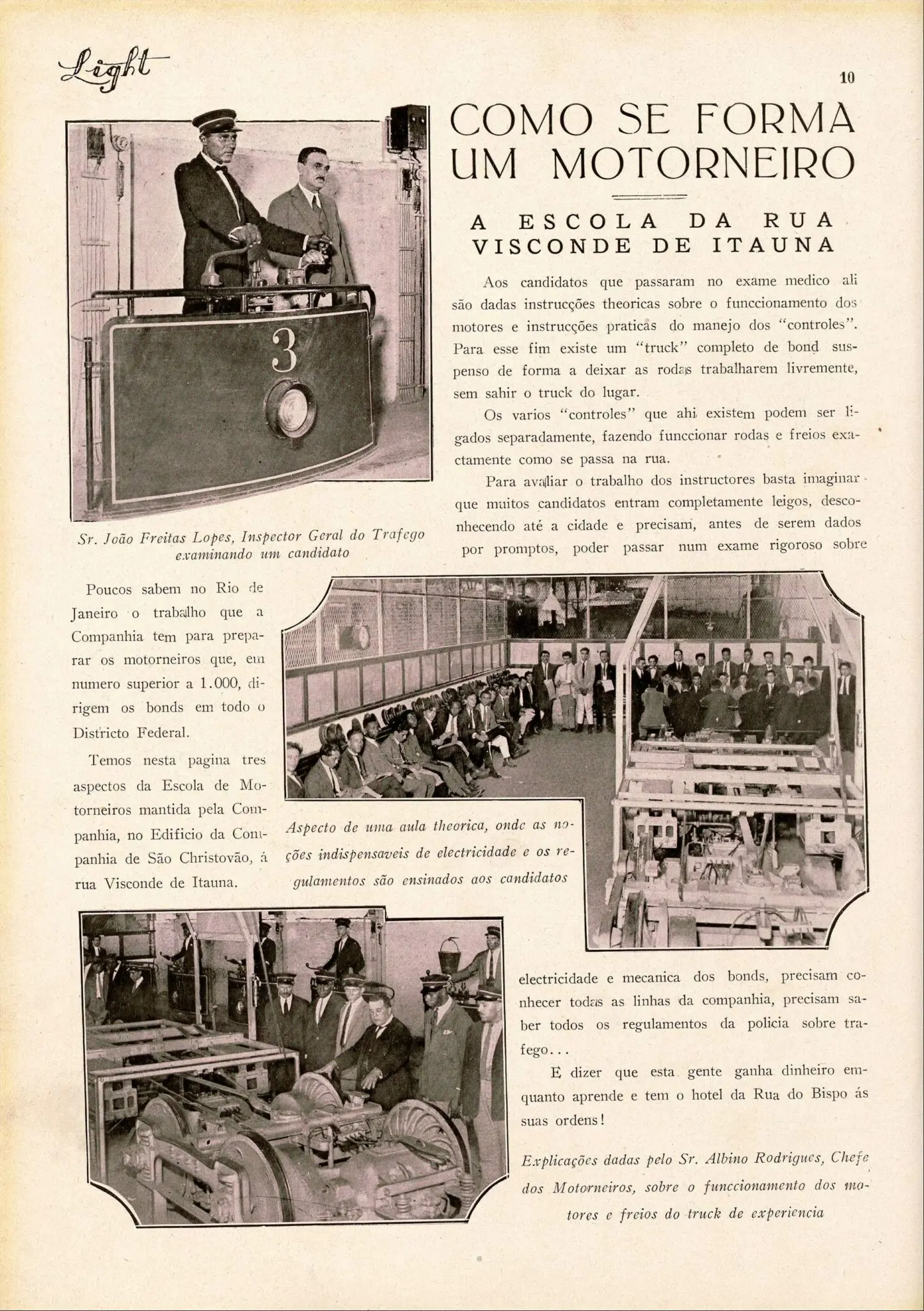 Página de jornal mostrando formação de motorneiros em São Cristóvão, RJ.