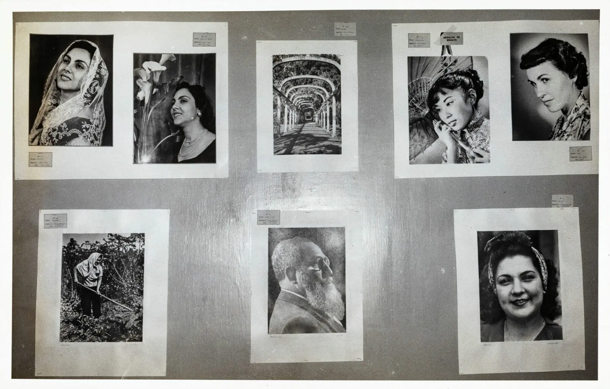Coleção de fotos em preto e branco mostrando mulheres e homens em diferentes situações.