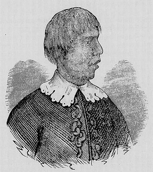 Retrato de perfil de homem em traje histórico do século XVII/XVIII.