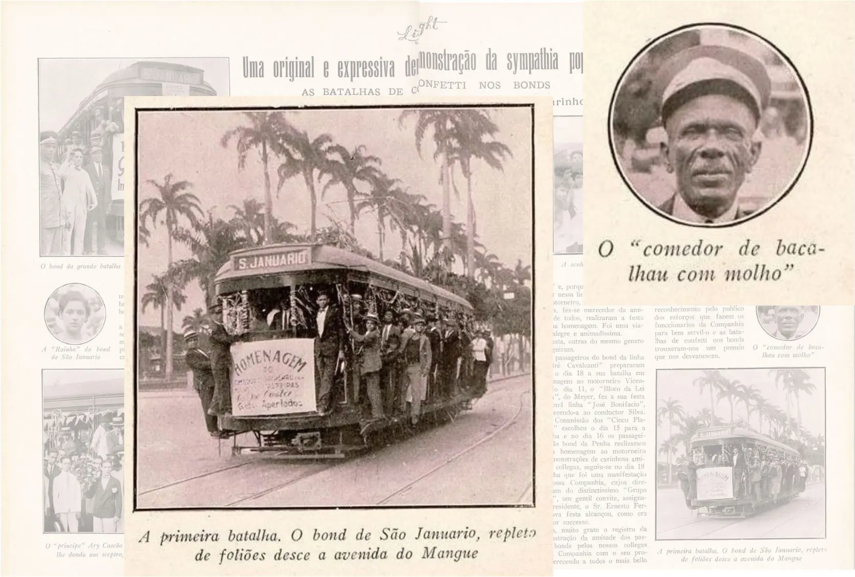 Fotografia antiga em preto e branco mostrando uma batalha de confetes em São Januário.