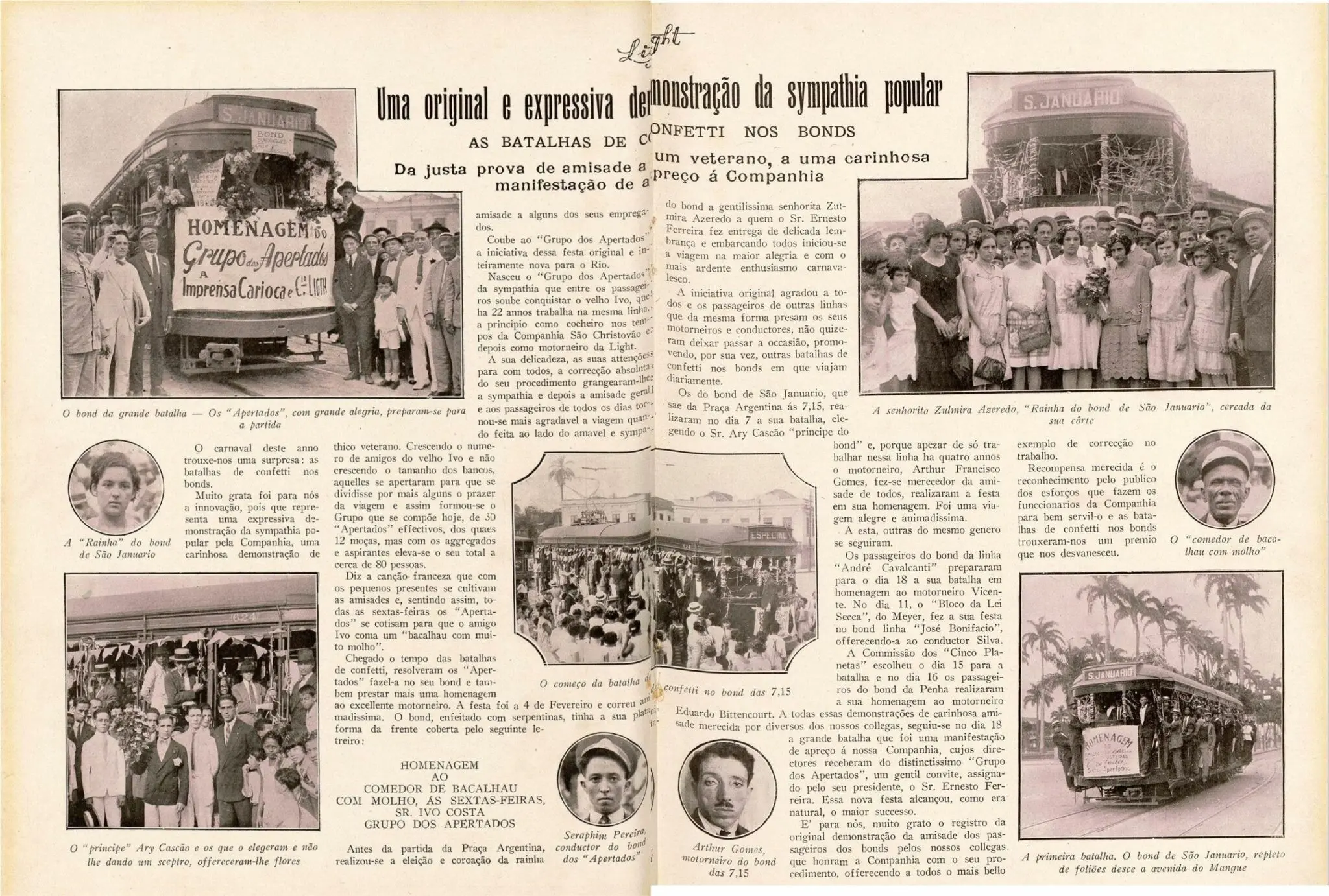 Página de jornal preto e branco sobre carnaval, destacando festividades populares.