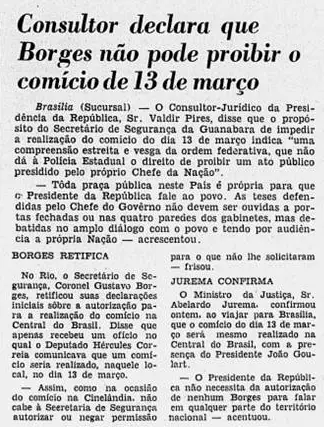 Jornal em preto e branco com título e texto principal.