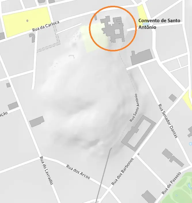 Mapa urbano com destaque para o Convento de Santo Antônio.