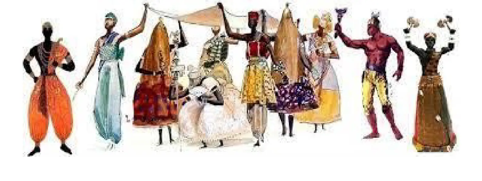 Figura de sete pessoas em celebração tradicional.