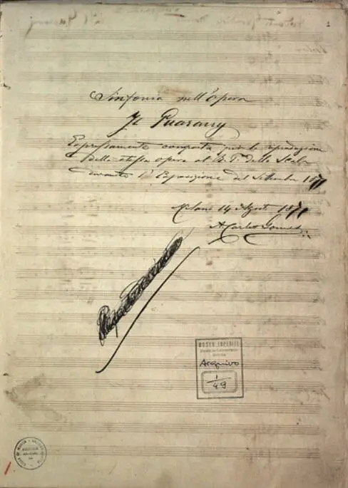 Folha de música antiga com partituras e texto em italiano.