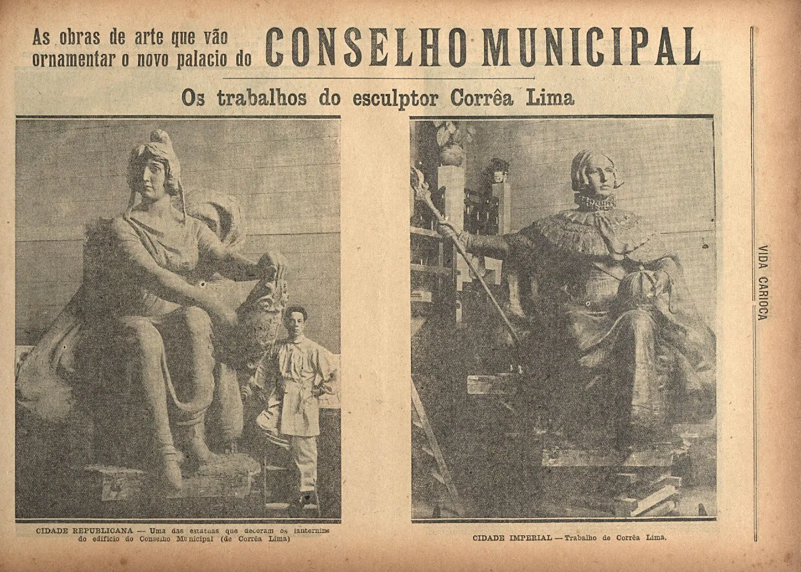 Estátuas femininas em estúdio de escultura, obras para palácio.