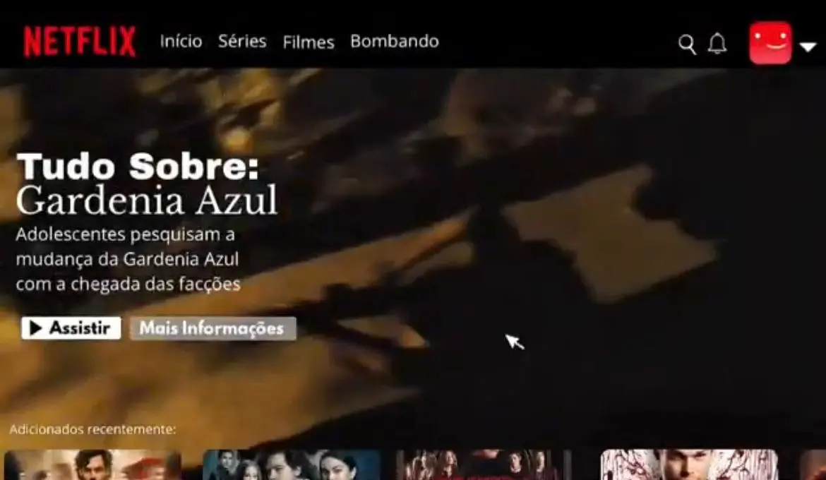 Tela do Netflix mostrando "Gardenia Azul" para adolescentes.
