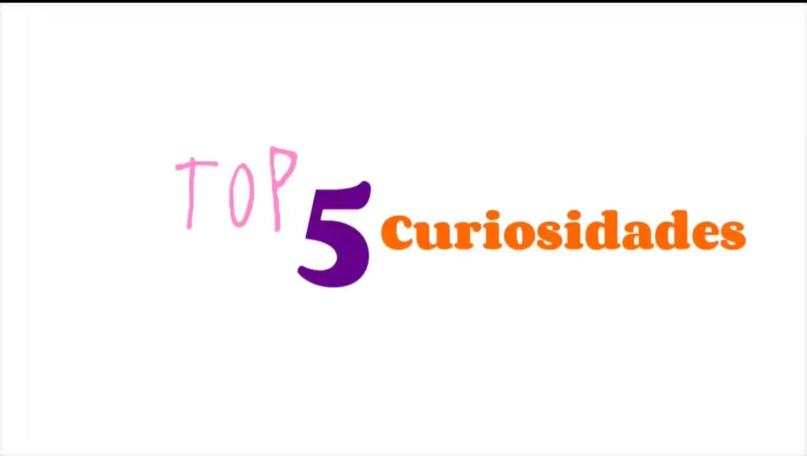 Cartaz com fundo branco, "TOP" rosa, "5" azul e "CURIOSIDADES" laranja.