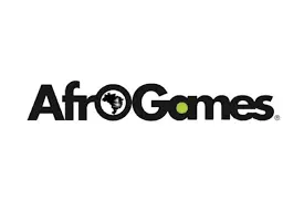 Logotipo preto e branco com "Afro" à esquerda, globo terrestre no centro e "Games" à direita.