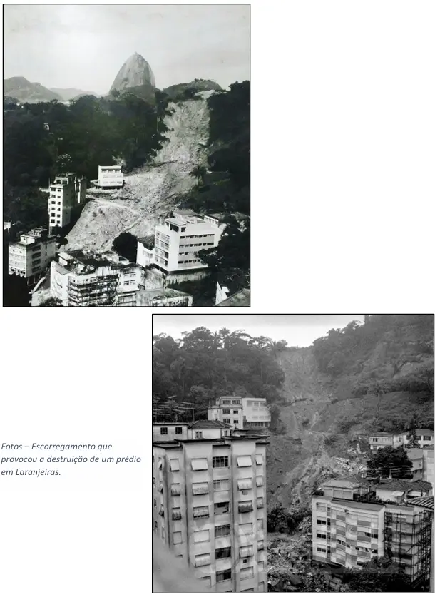 Deslizamento de terra em área urbana, Pão de Açúcar ao fundo.