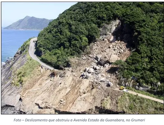 Deslizamento de terra bloqueia avenida em Grumari.
