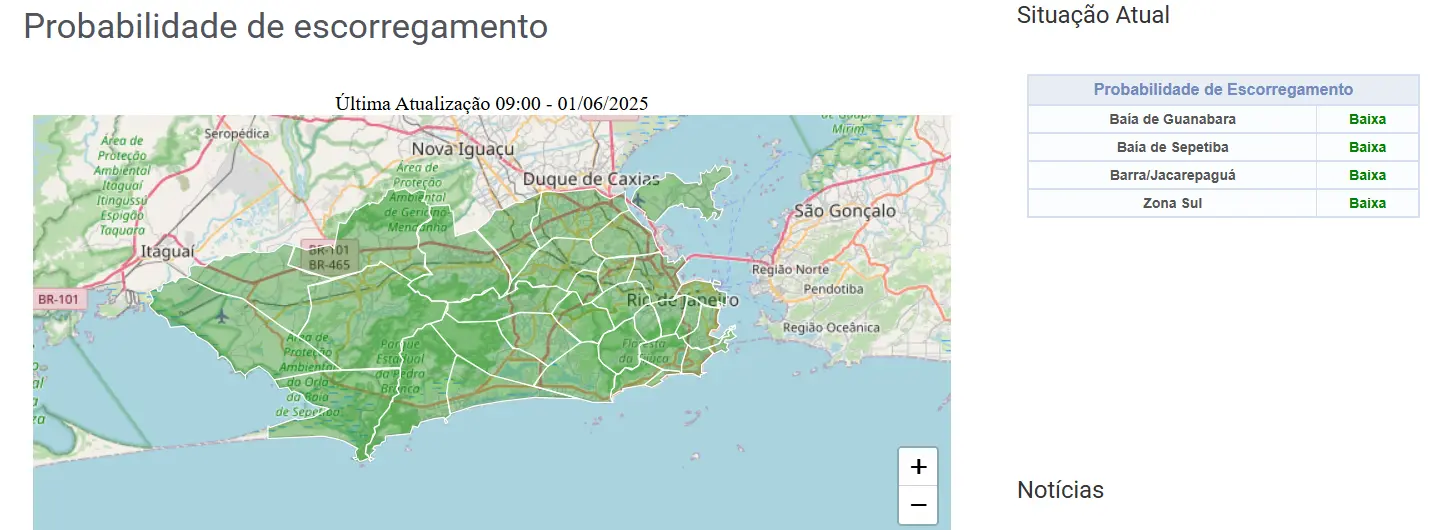 Mapa de probabilidade de escorregamento na Baía de Guanabara