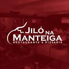 Logotipo de restaurante "Jiló na Manteiga" com elefante branco e fundo vermelho.