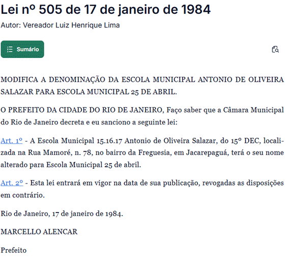 Lei que altera nome de escola em Jacarepaguá